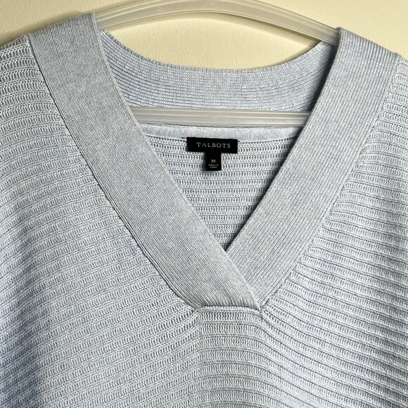 Talbots Sweater Womens Sz Med Cotton Blend Light Blue V-Neck Pullover Tunic - Picture 5 of 13